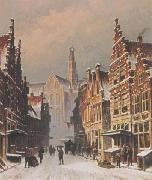 Eduard Alexander Hilverdink, A snowy view of the Smedestraat, Haarlem
